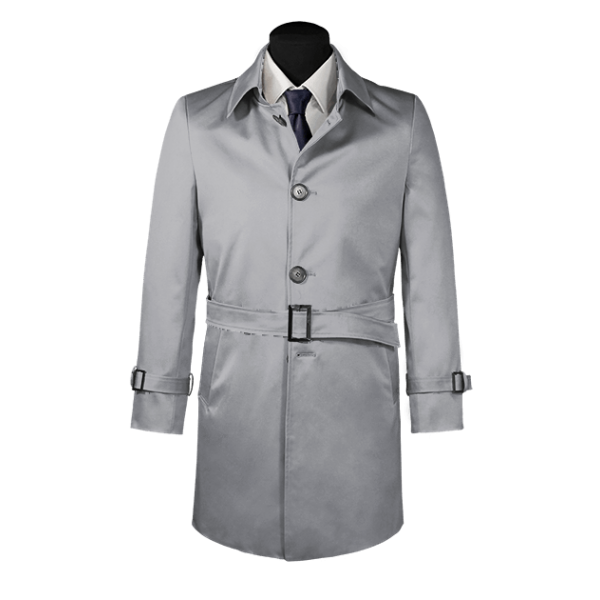 Grey belted single-breasted mac coat