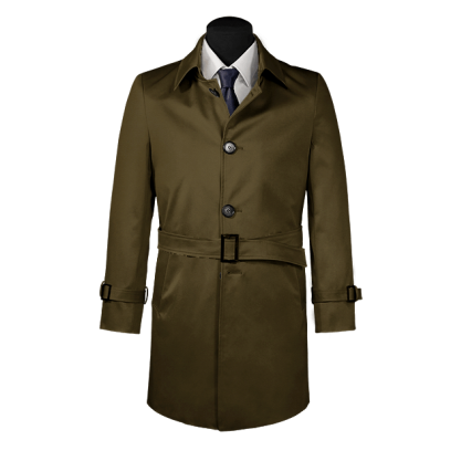 Green belted single-breasted mac coat