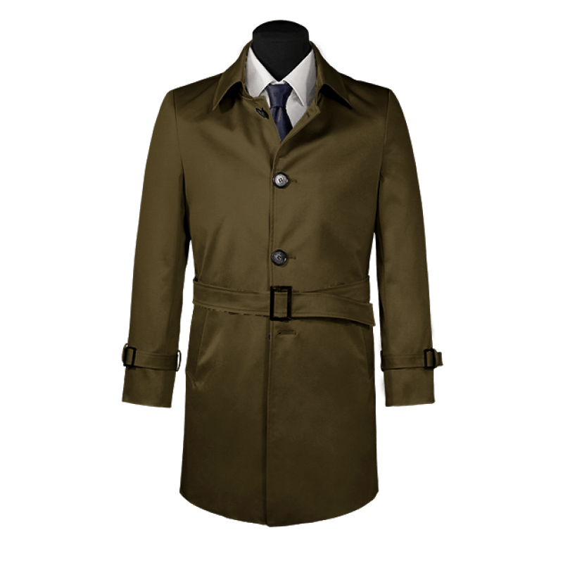 Green belted single-breasted mac coat