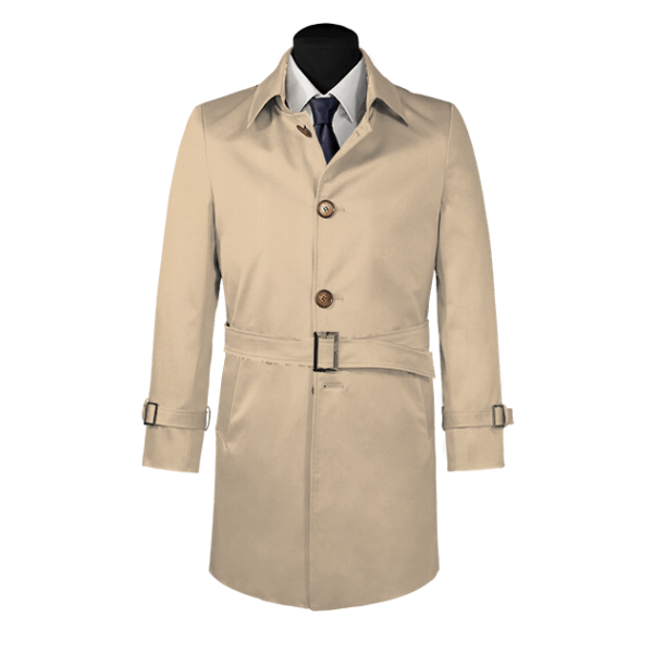 Beige belted single-breasted car coat