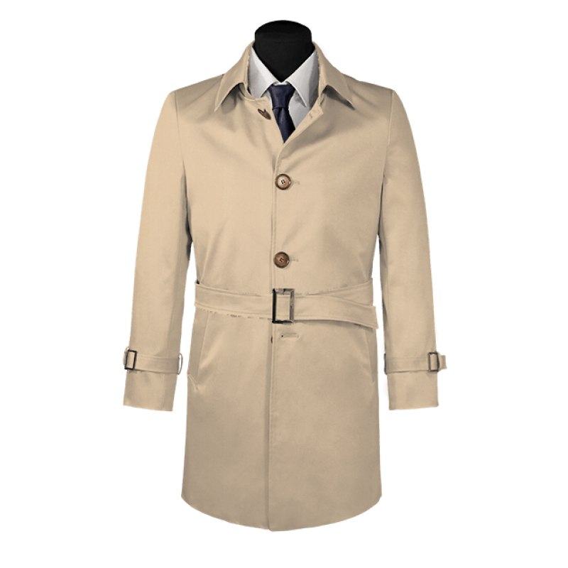 Beige belted single-breasted car coat