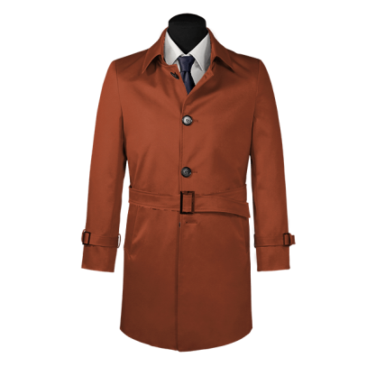 Red belted single-breasted car coat