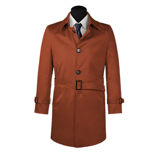 Red belted single-breasted car coat