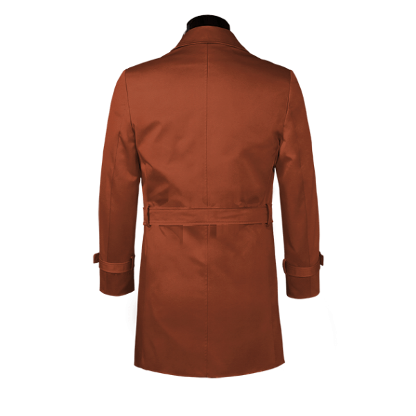 Red belted single-breasted car coat