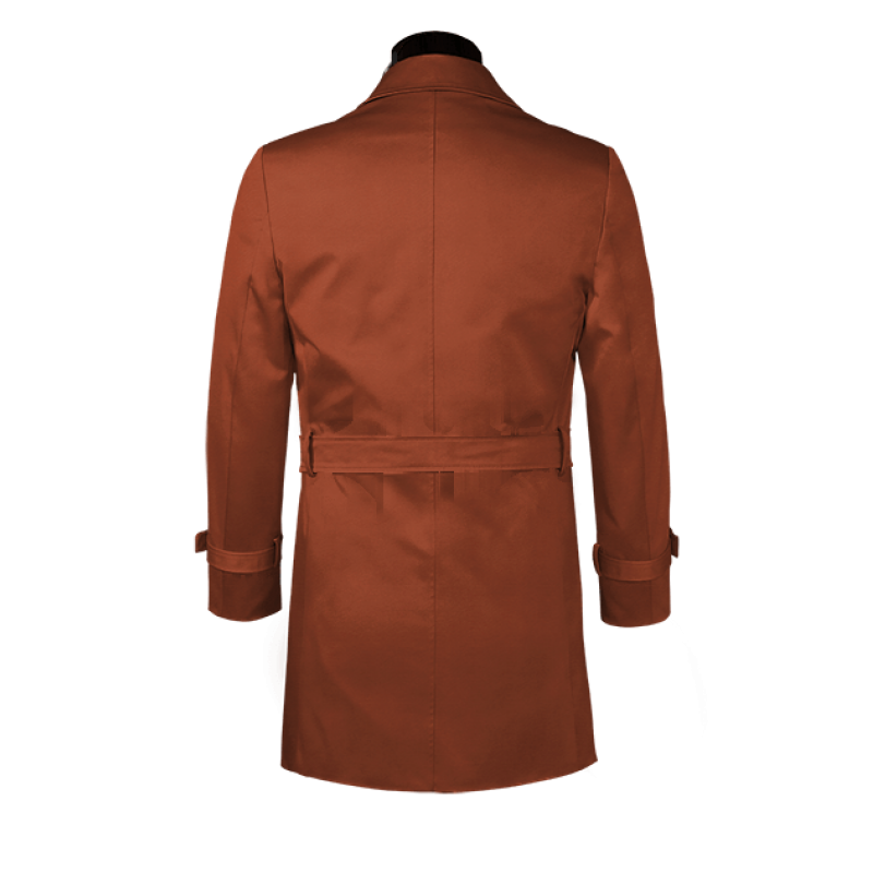 Red belted single-breasted car coat