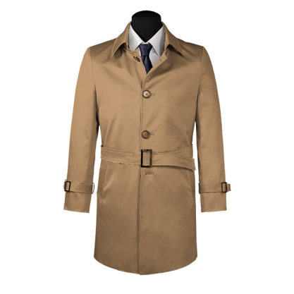 Brown belted single-breasted long trench coat