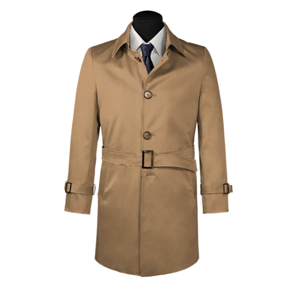 Brown belted single-breasted long trench coat