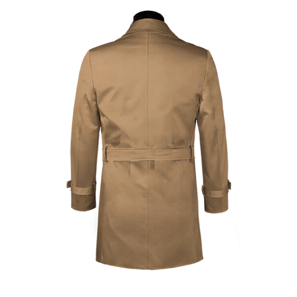 Brown belted single-breasted long trench coat