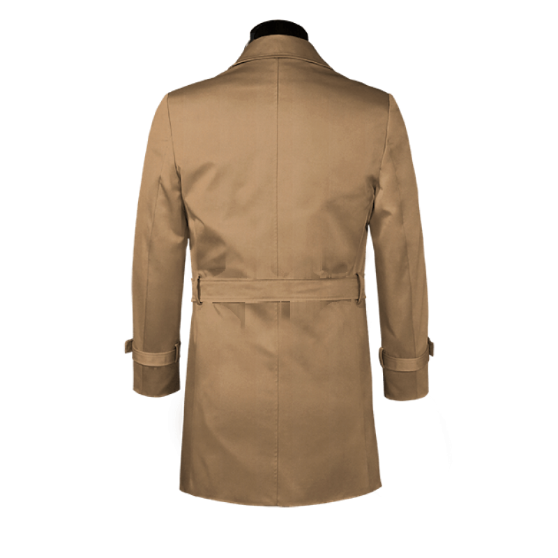 Brown belted single-breasted long trench coat