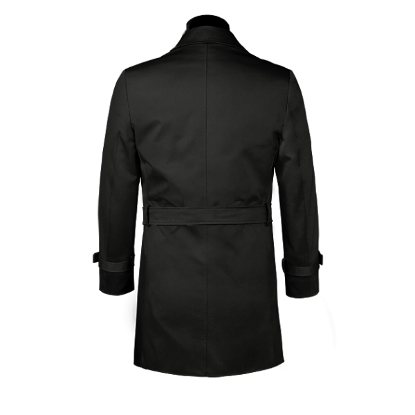 Black belted single-breasted long trench coat