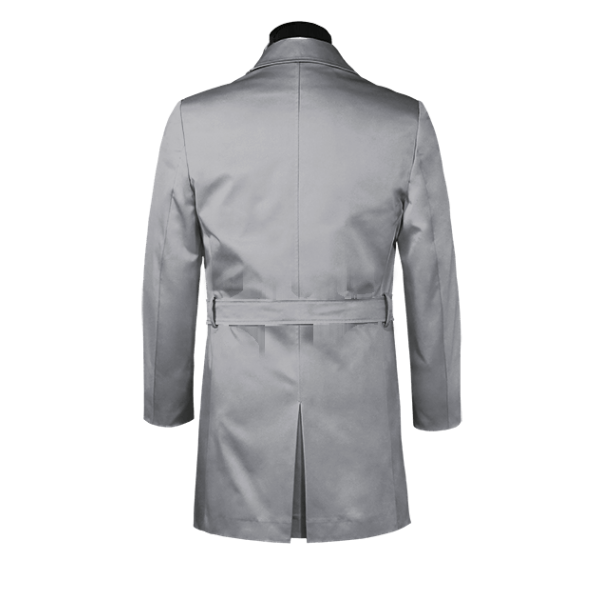 Grey belted single-breasted mac coat with epaulettes