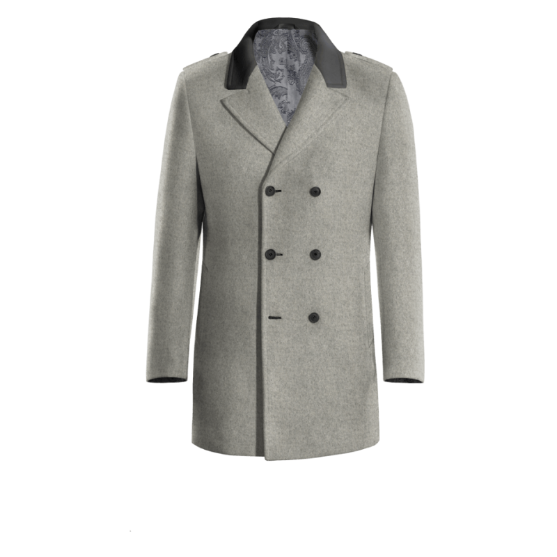 Grey Pea Jacket with contrasted Collar