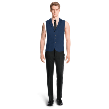 Royal Blue Wool Blends lapeled Vest with brass buttons