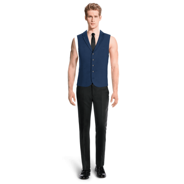 Royal Blue Wool Blends lapeled Vest with brass buttons