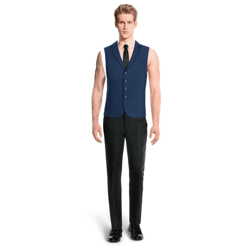 Royal Blue Wool Blends lapeled Vest with brass buttons