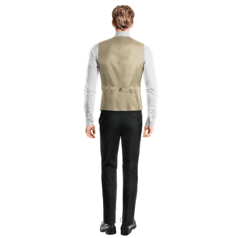 Beige Checkered Cotton-Linen Vest