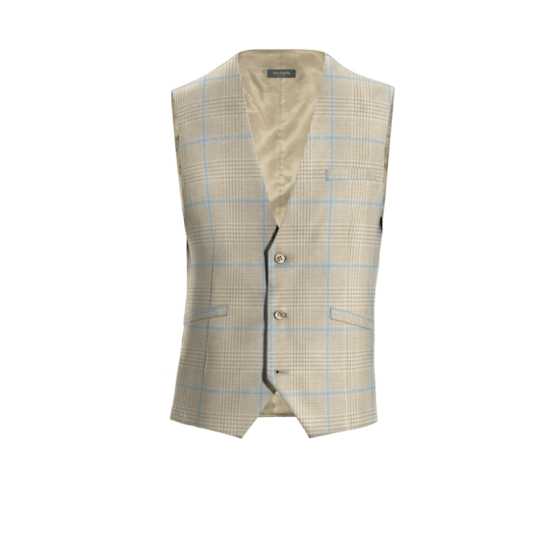 Beige Checkered Cotton-Linen Vest
