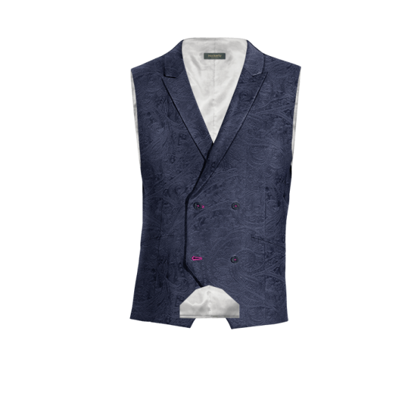 Navy Blue paisley Velvet peak lapel double-breasted Vest