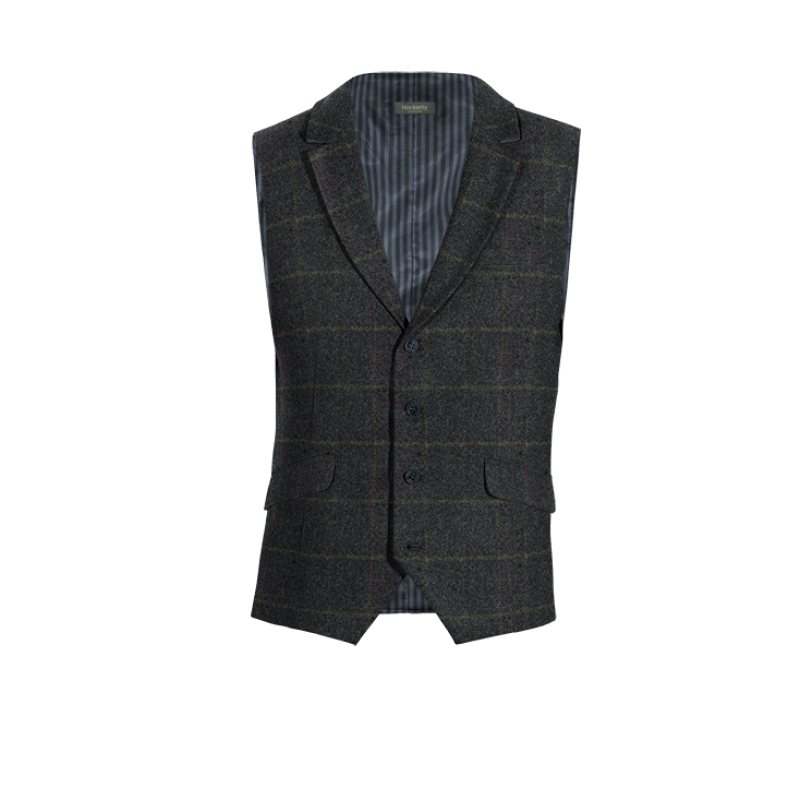 Blue Checkered Tweed lapeled Vest