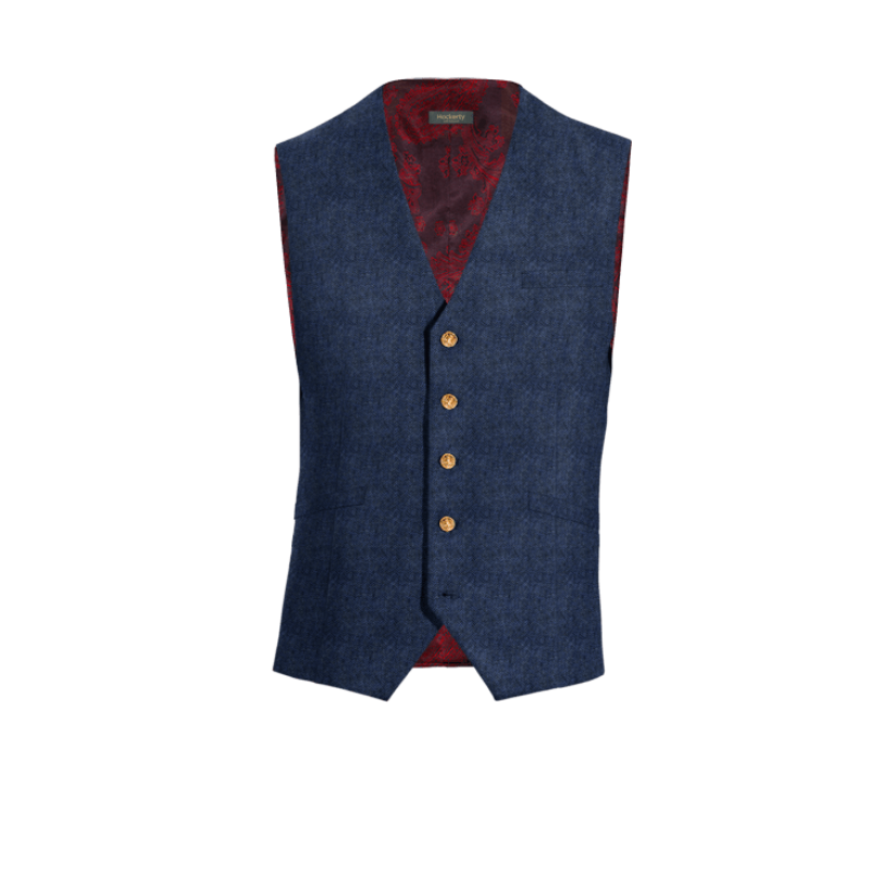 Royal Blue herringbone Tweed Vest with brass buttons