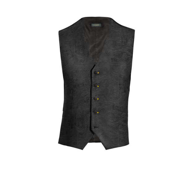Black paisley Velvet Vest with brass buttons