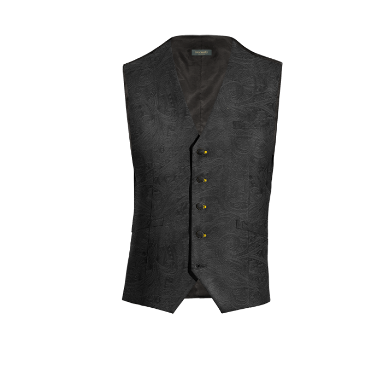 Black paisley Velvet Vest with brass buttons