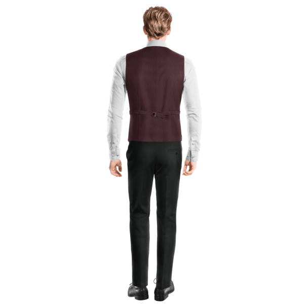 Burgundy Wool Blends lapeled double-breasted Vest with brass buttons