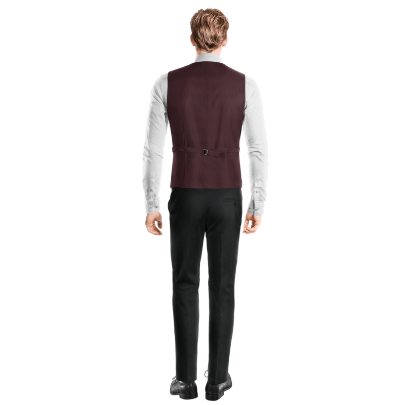 Burgundy Wool Blends lapeled double-breasted Vest with brass buttons
