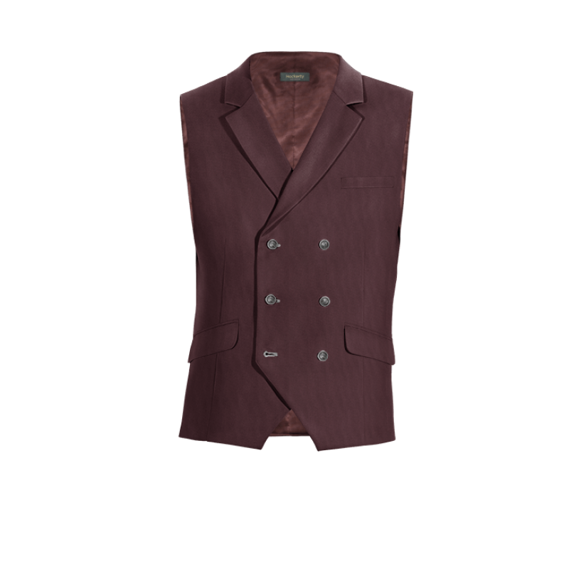 Burgundy Wool Blends lapeled double-breasted Vest with brass buttons