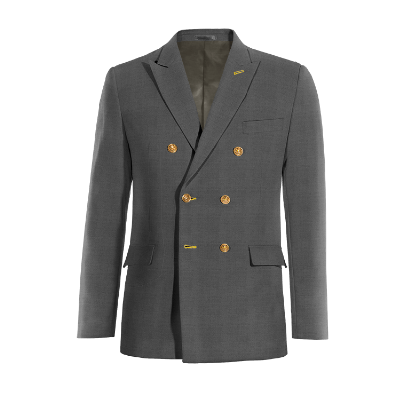 Pure wool double breasted peak lapel Blazer with customized threads