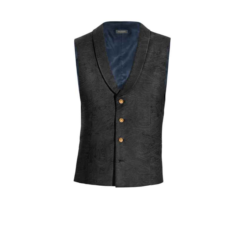 Black paisley Velvet shawl lapel Suit Vest with brass buttons