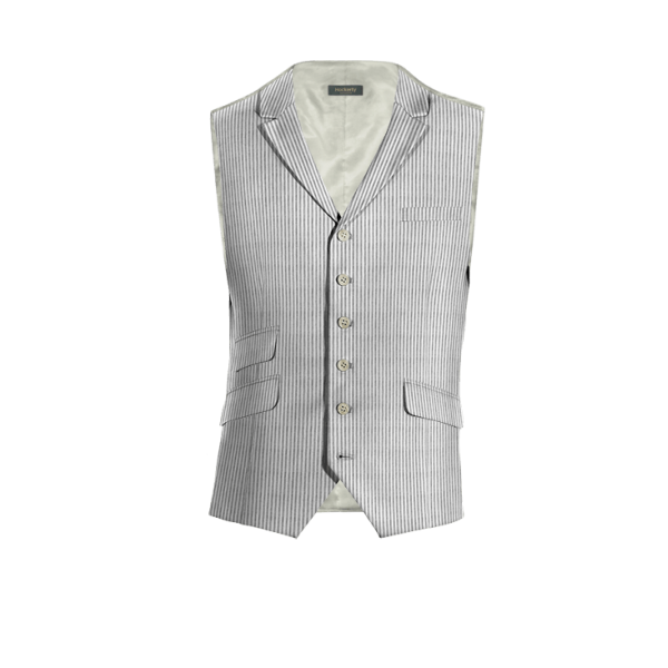 Light Grey striped seersucker lapeled Vest