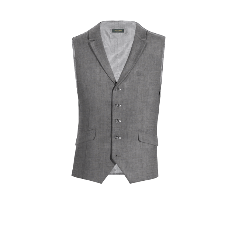 Grey rustic linen lapeled Suit Vest with brass buttons