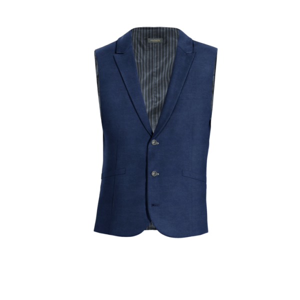 Navy Blue linen peak lapel Vest with brass buttons