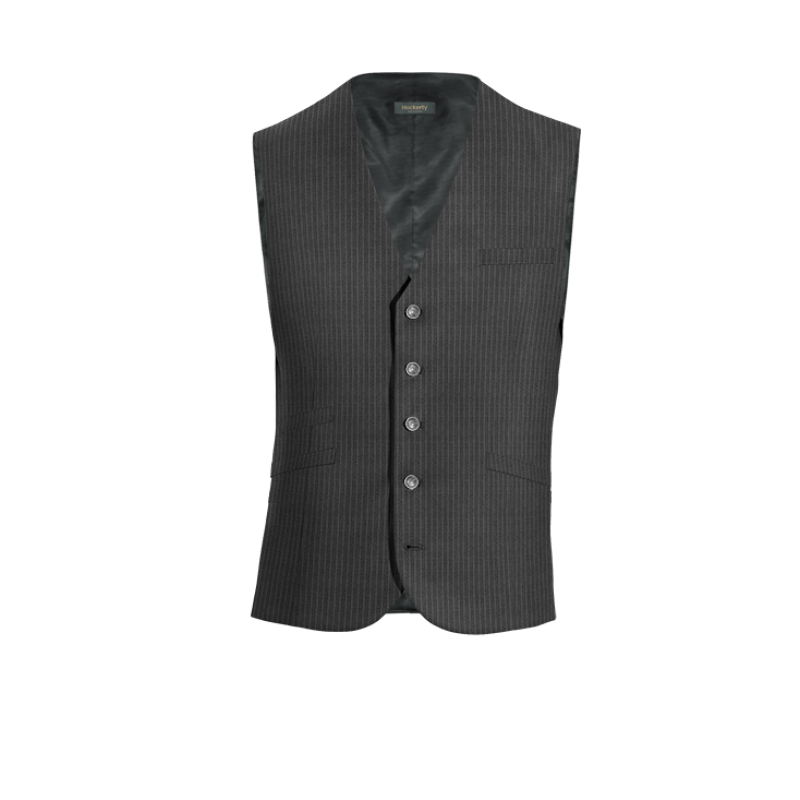 Dark Grey striped pure wool Vest with brass buttons