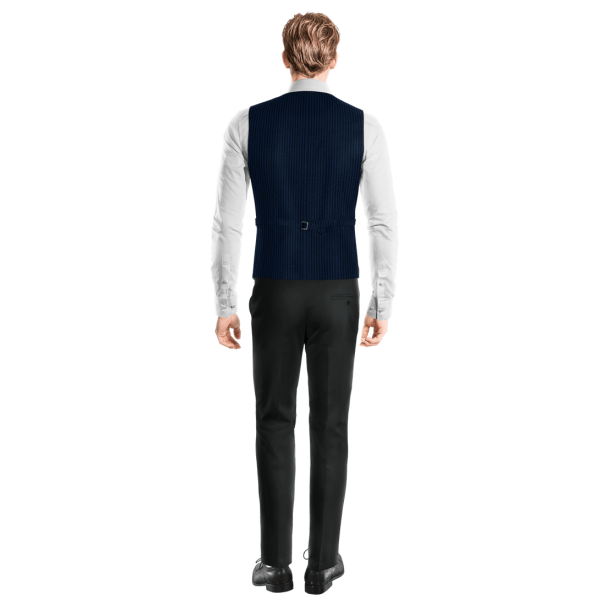 Navy Blue striped seersucker round lapel double-breasted Vest