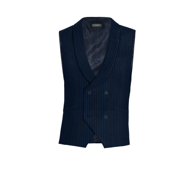 Navy Blue striped seersucker round lapel double-breasted Vest