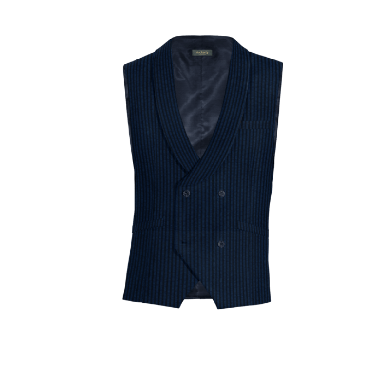 Navy Blue striped seersucker round lapel double-breasted Vest