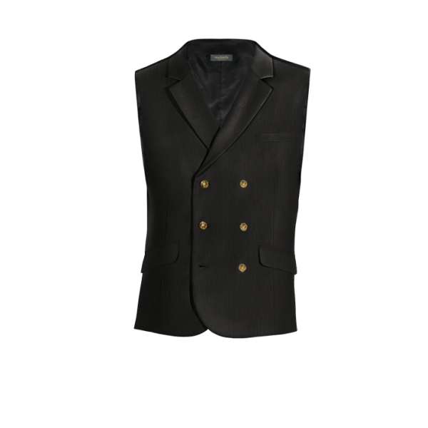 Black Wool Blends lapeled double-breasted Dress Vest with brass buttons