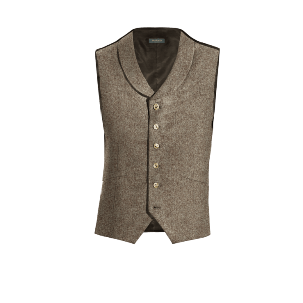 Light Brown rustic Tweed round lapel Dress Vest
