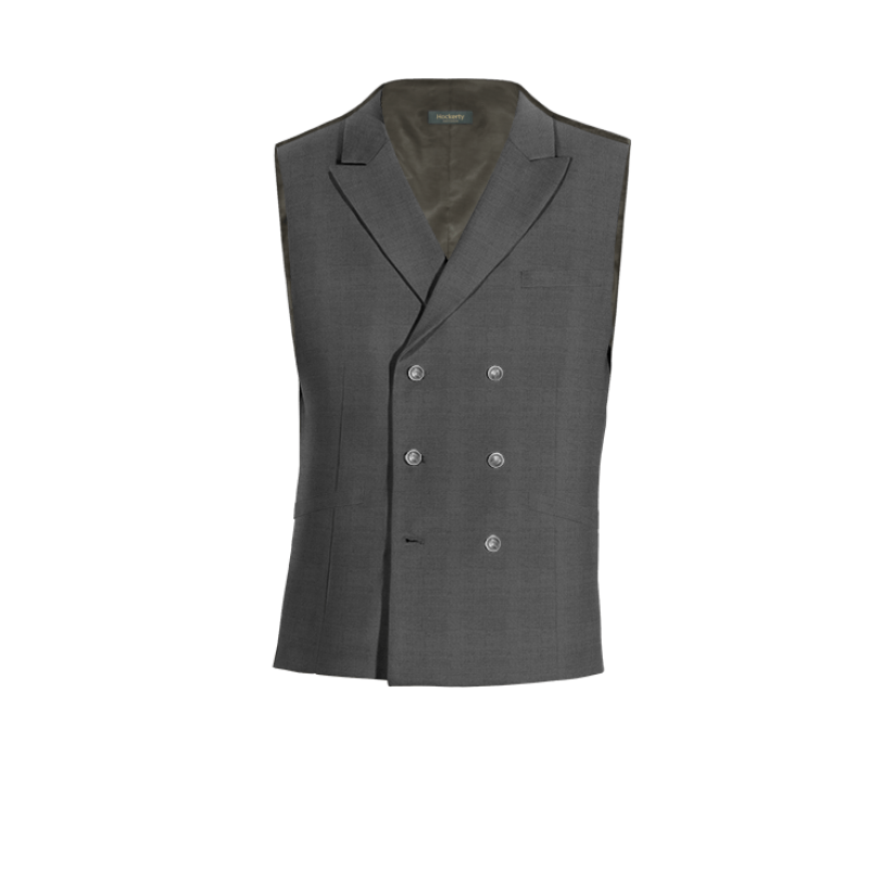 Grey pure wool peak lapel double breasted Vest with brass buttons