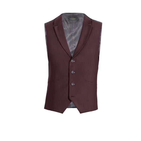 Burgundy Wool Blends lapeled Vest with brass buttons