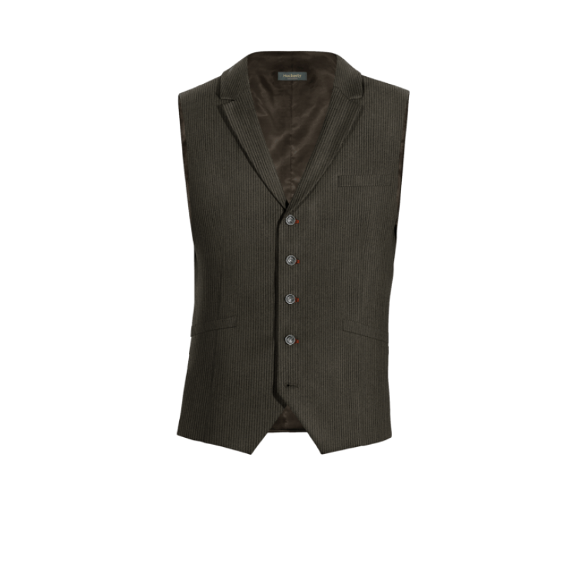 Brown Corduroy lapeled Vest with brass buttons