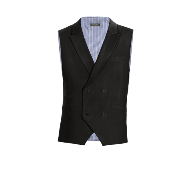 Black Wool Blends peak lapel double-breasted Vest