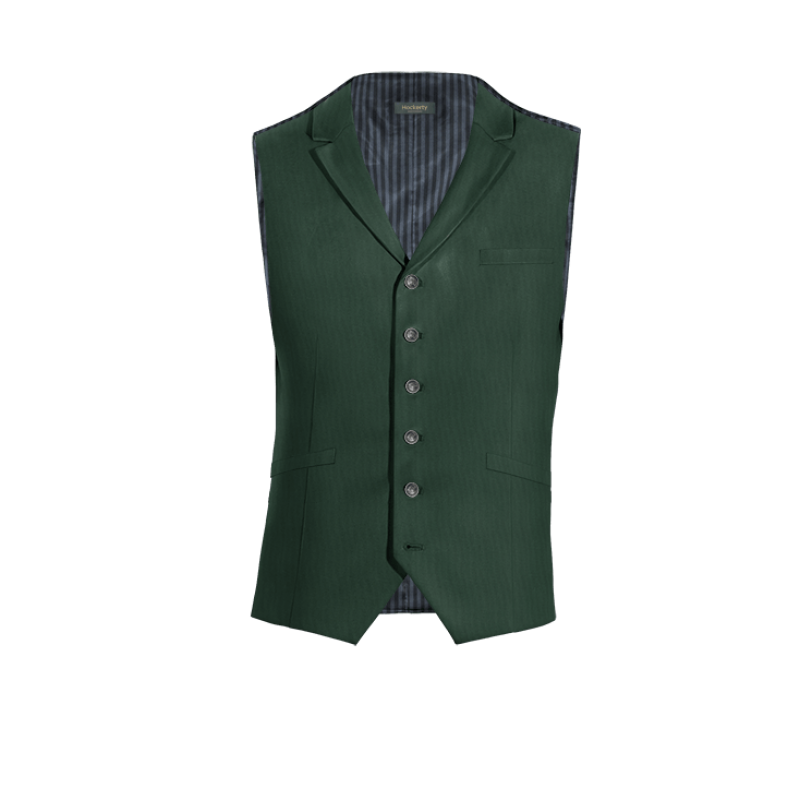 Green Wool Blends lapeled Dress Vest with brass buttons