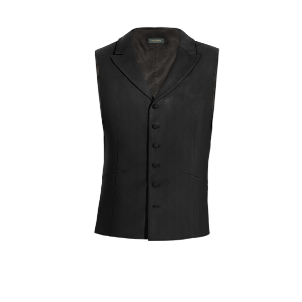 Black Wool Blends peak lapel Vest