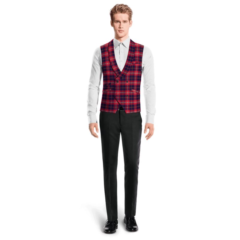Red Plaid Cotton shawl lapel double-breasted Dress Vest
