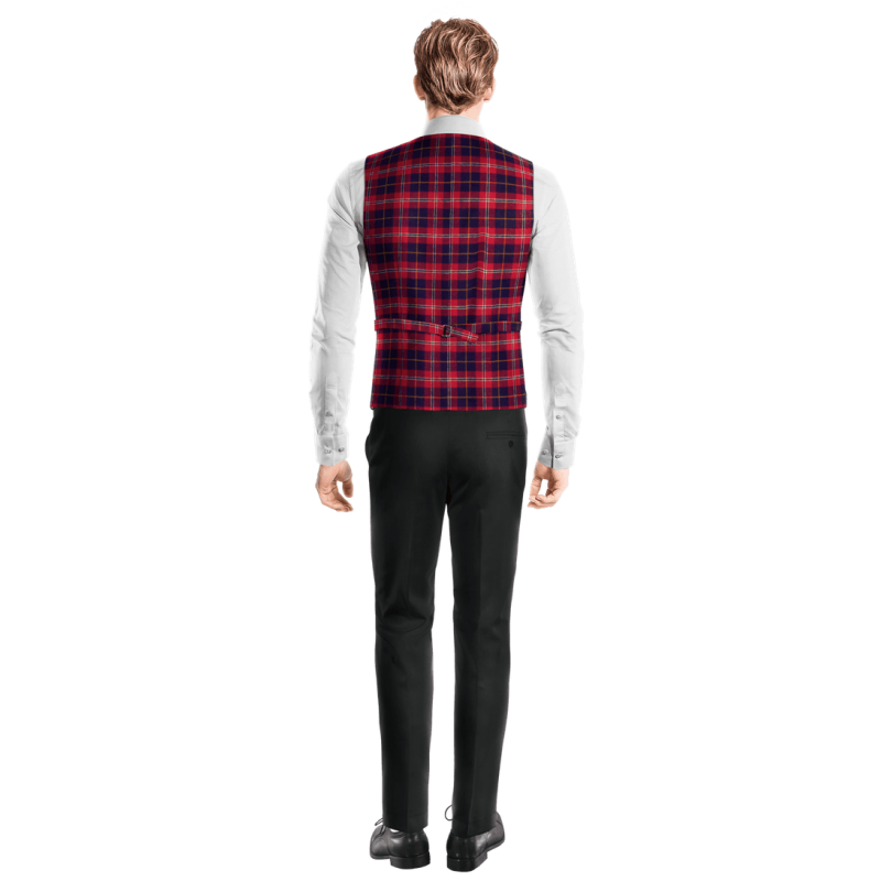 Red Plaid Cotton shawl lapel double-breasted Dress Vest