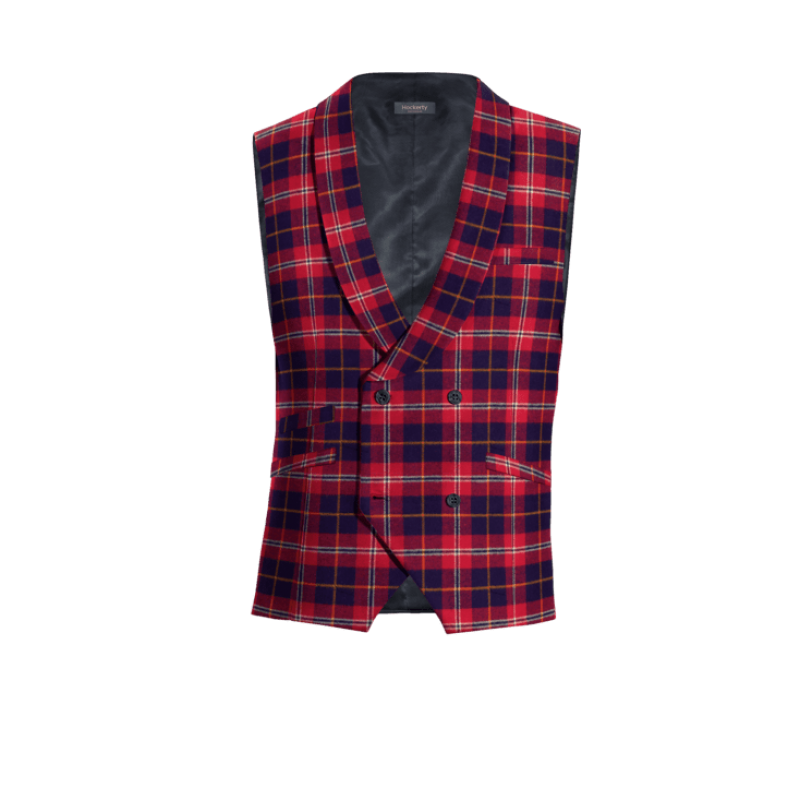 Red Plaid Cotton shawl lapel double-breasted Dress Vest