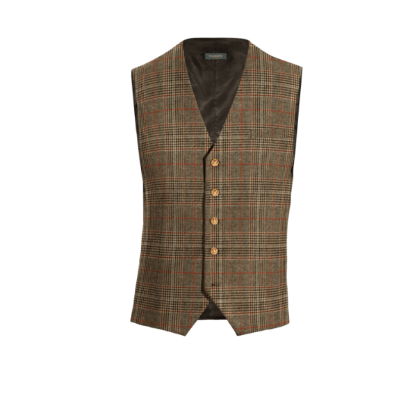 Brown Checkered Tweed Vest with brass buttons